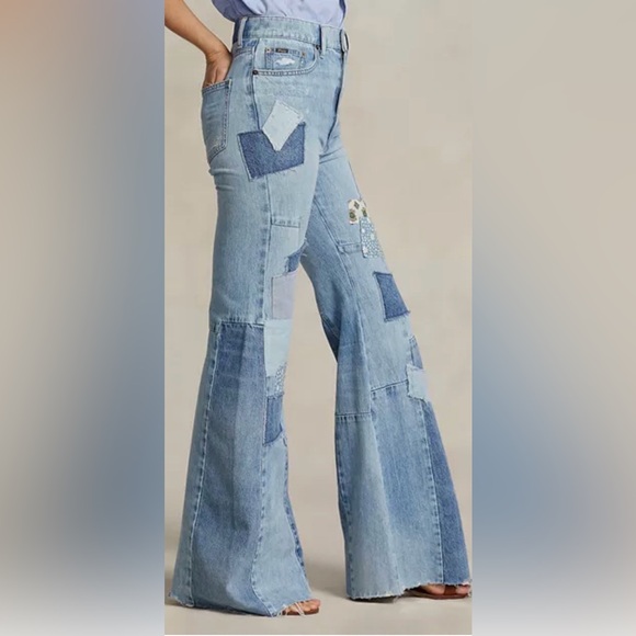 Ralph Lauren 🌟Patchwork Frayed High-Rise Flared Jeans New - Picture 6 of 9